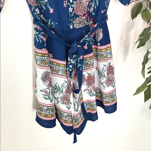Three Pink Hearts Blue Floral Romper - Picture 7 of 8